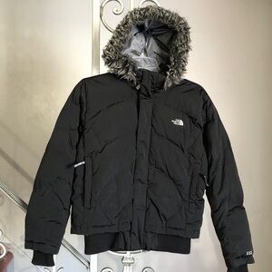 The North Face Youth /Girl Black Insulated Down Jacket with Faux Fur Trim